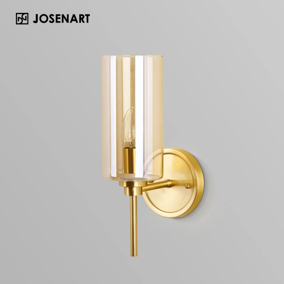 Vintage Candle Gold Glass Shade Sconce JOSENART Josenart