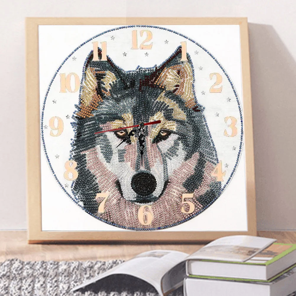 DIY Crystal Rhinestone Diamond Painting Wolf Clock(35*35cm)