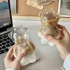 Cute Bear Glass Cup Cartoon Bear Shaped Coffee Mug Beverage Glasses (No Straw)