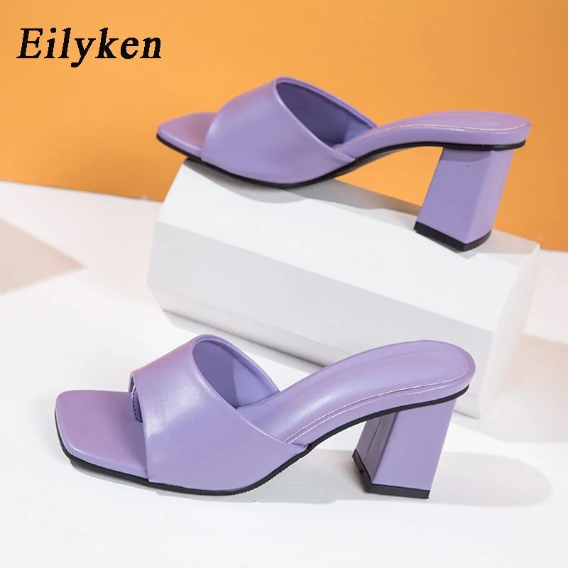 Eilyken 2021 New Women Slipper Summer Outdoor Sandal Square High Heel Slip On Flip Flop Elegant Women Slides Sandal size 41 42
