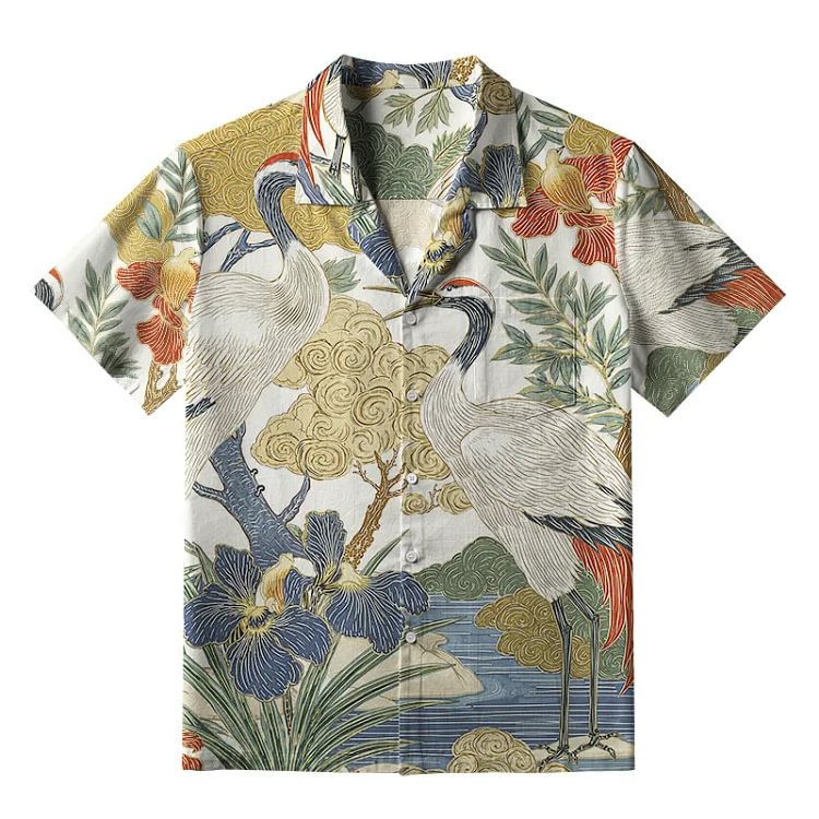 Red-crowned Cranes By The Stream Aloha Hawaiian Shirt