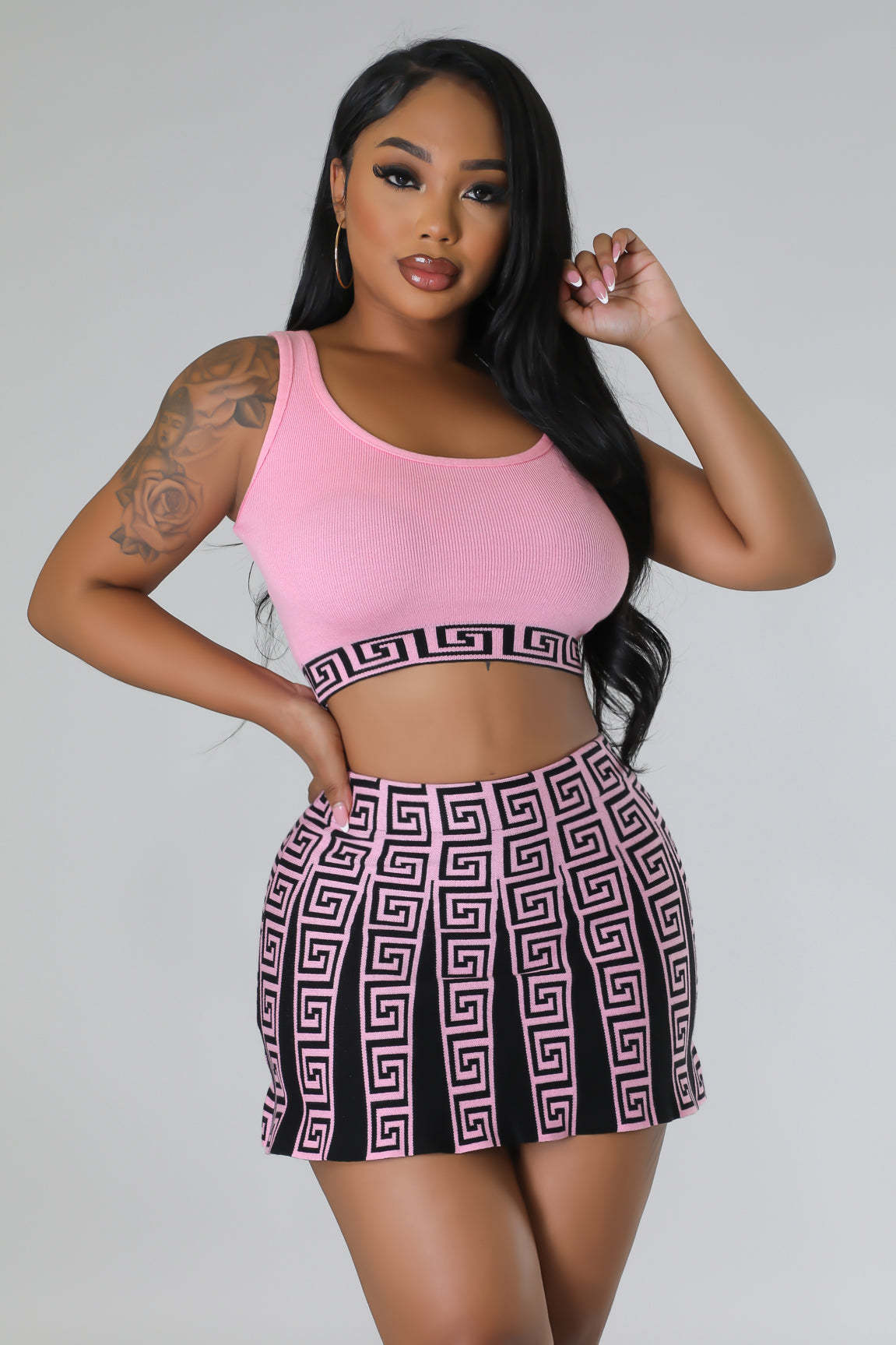 Women's Knitting Stretch Sports Casual Knitting Skirt Vest Two Piece Set