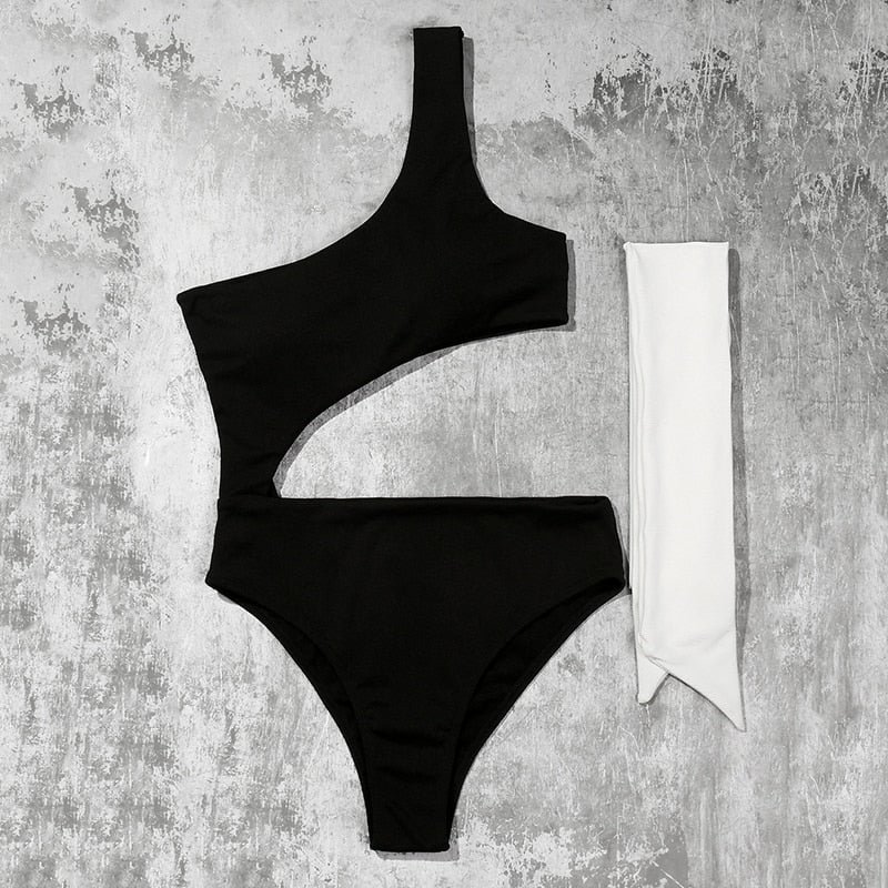 ZTVitality Black One Shoulder One Piece Swimsuit 2020 New Arrival Padded Bra Belt Bandage Swimwear Women Bathing Suit Monokini