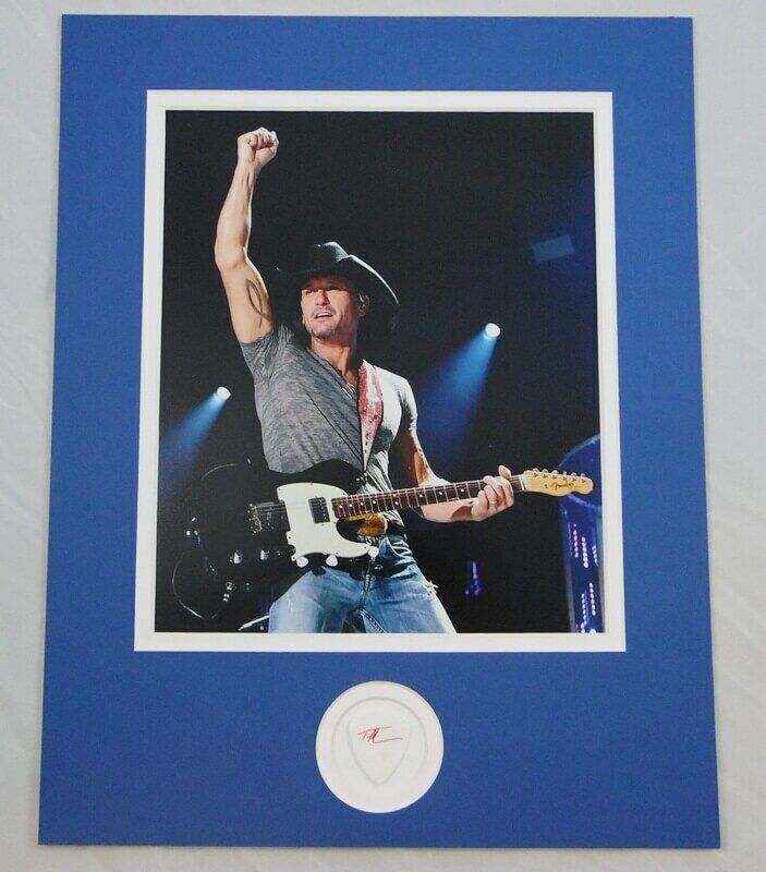 Tim McGraw Concert Stage Used Pick With Matted Photo Poster painting Display 11x14