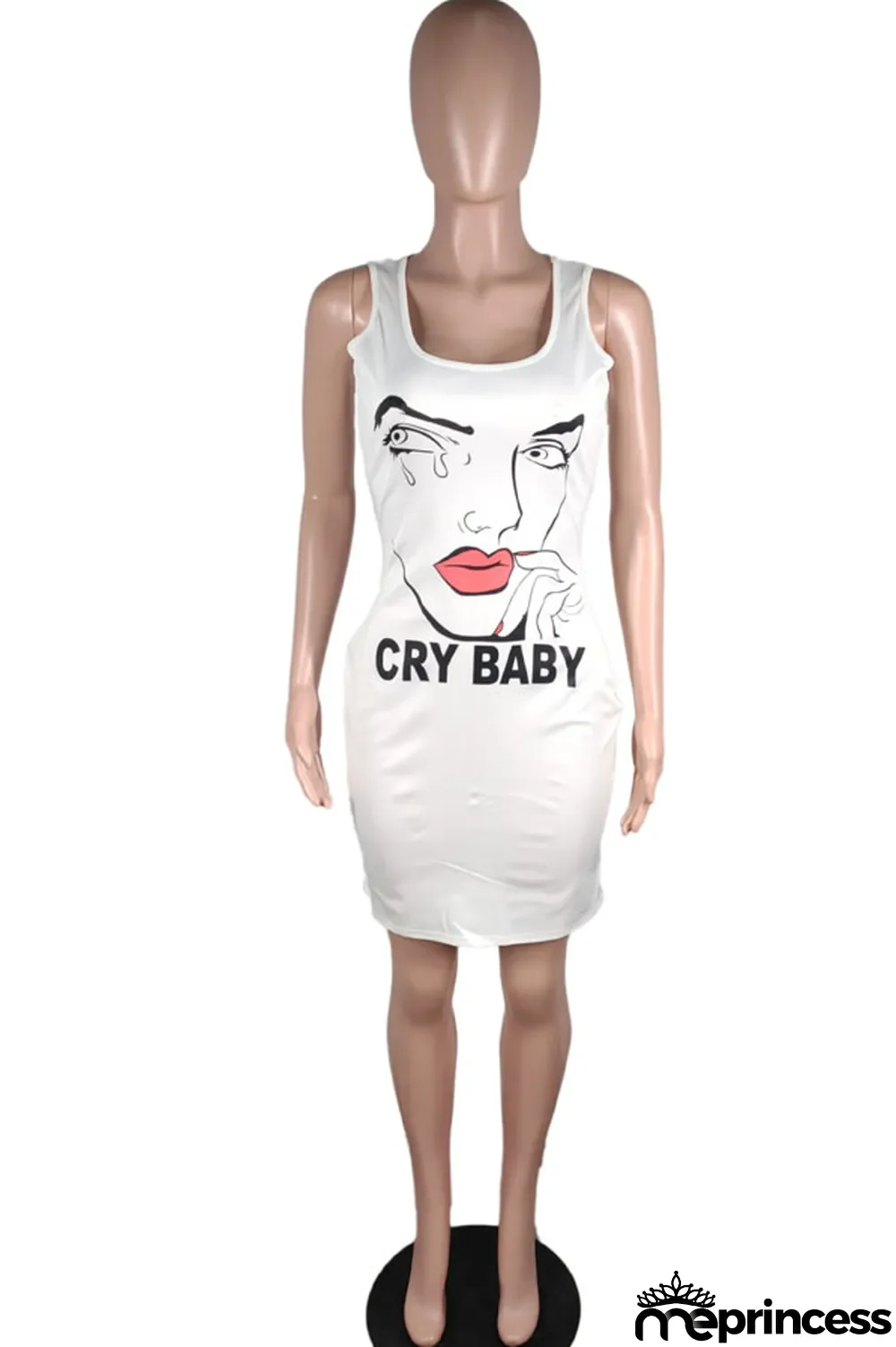 Pink Polyester Sexy White Green Pink Yellow Spaghetti Strap Sleeveless Slip Sheath Knee-Length Print Dresses