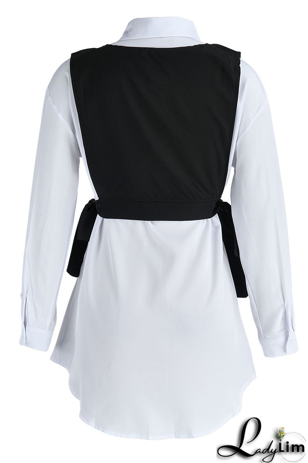 Light Blue Casual Simplicity Solid Patchwork Buckle Turndown Collar Long Sleeve Two Pieces