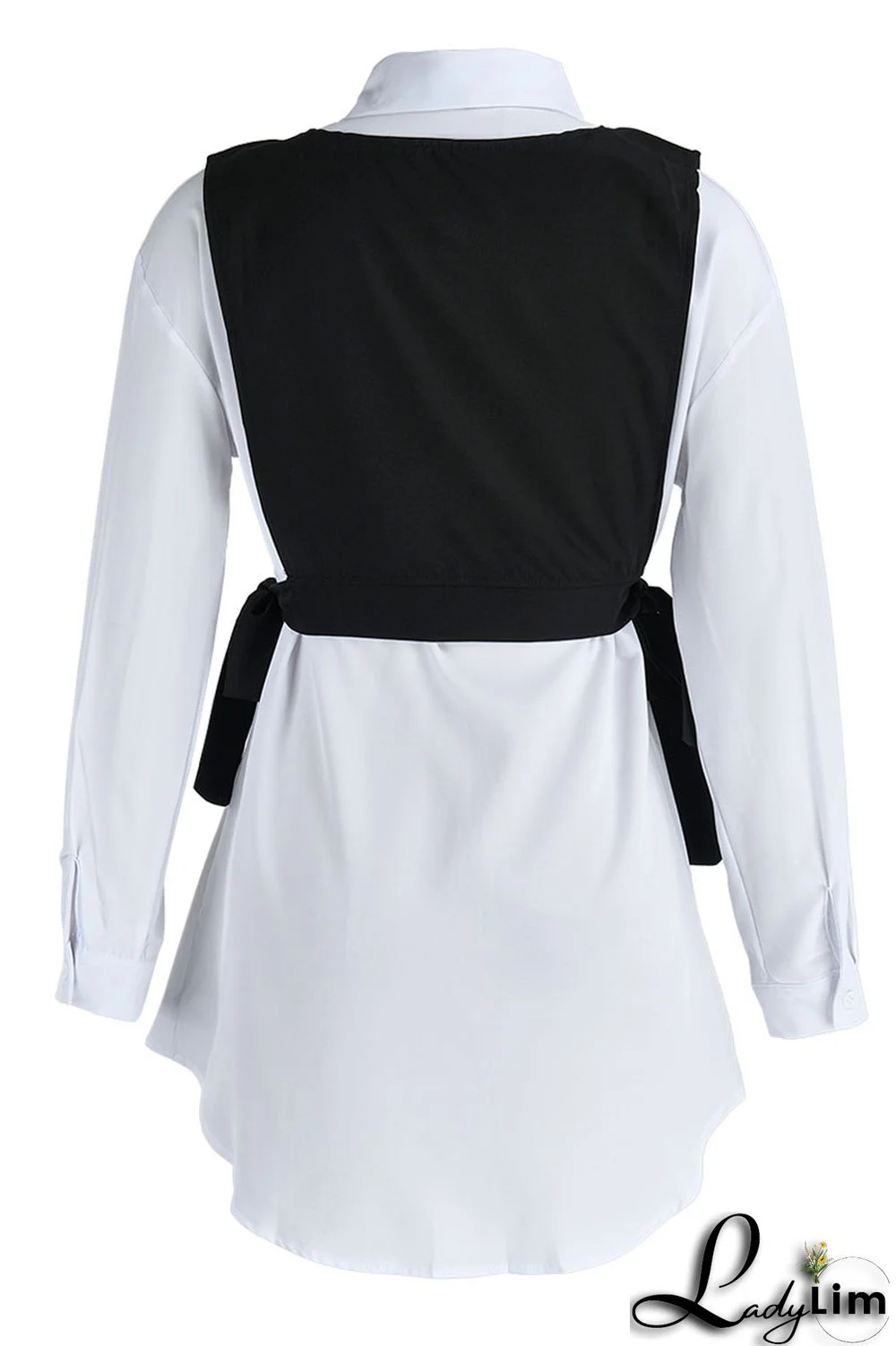 Light Blue Casual Simplicity Solid Patchwork Buckle Turndown Collar Long Sleeve Two Pieces