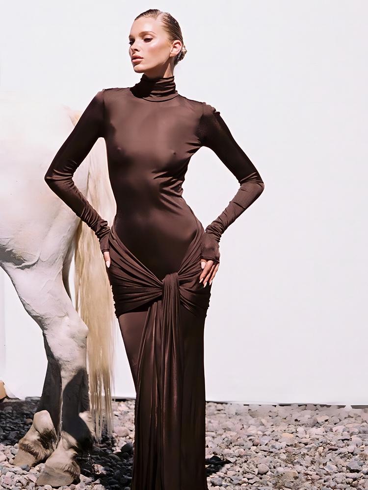Autumn 2023 High Neck Bodycon Maxi Dress for Women | Vestes Novas