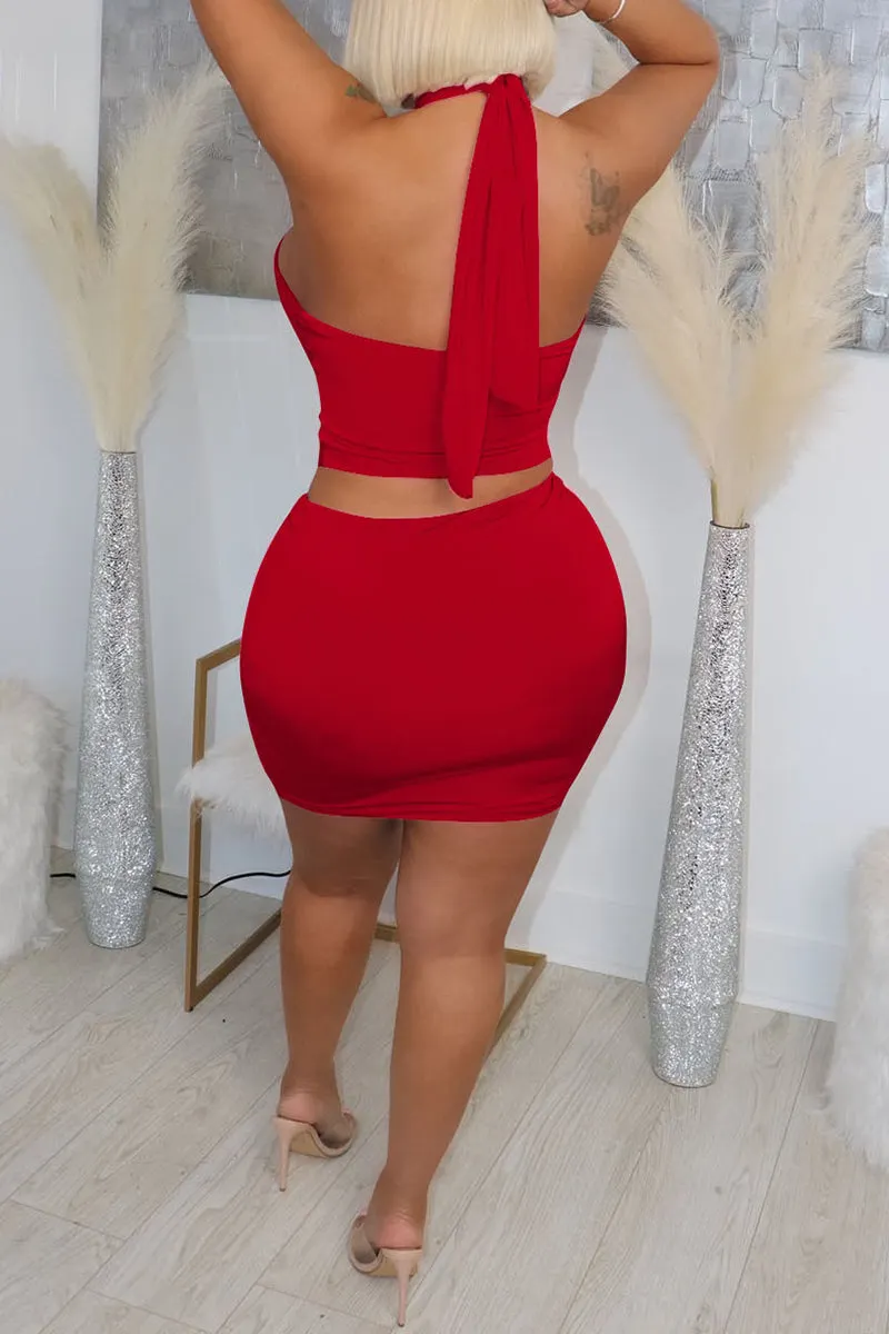 Sexy Casual Print Bandage Backless Halter Sleeveless Two Pieces