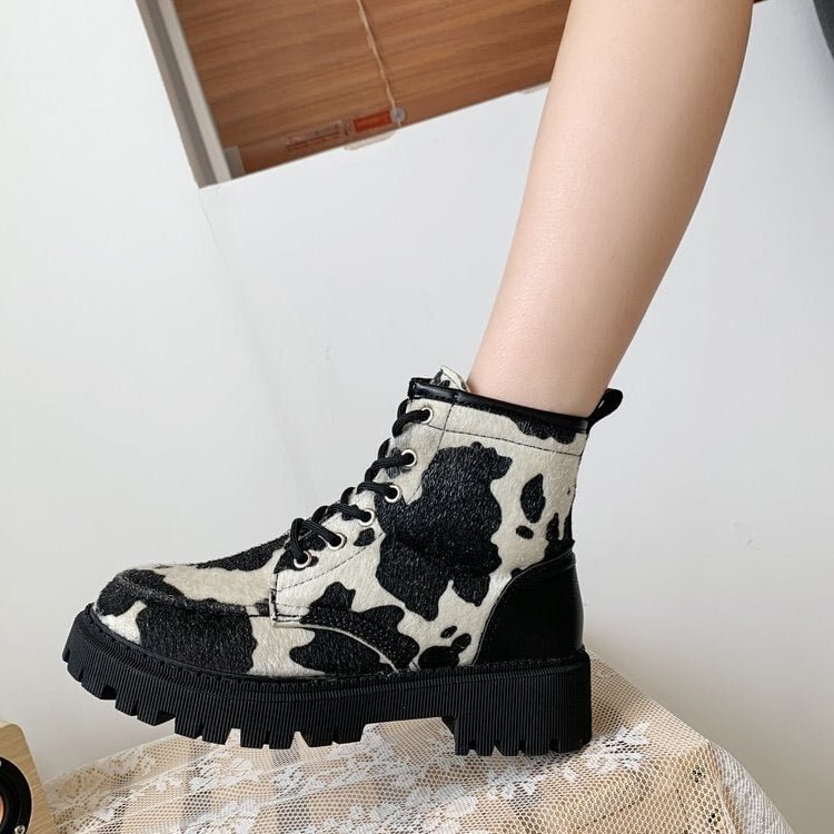 Women Motorcycle Boots Autumn Winter Fashion Solid Color Martin Boots Women High Quality Comfortable Cow pattern Female Boots