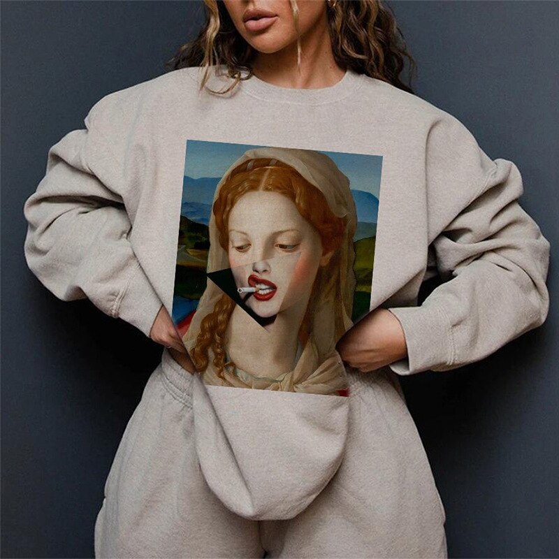 Women Pullovers Hoodies Sweatshirts Graphic Hoodies Cigarette Print Streetwear Tops Oversized Hoodie Fall 2021 Women Clothing