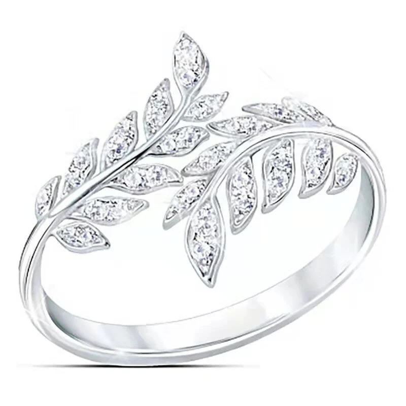 UsmallLifes King   Hot selling new fashion leaf feather ring women&#39;s wedding engagement holiday ring ELCNEPAL