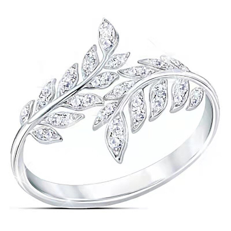 UsmallLifes King   Hot selling new fashion leaf feather ring women&#39;s wedding engagement holiday ring US Mall Lifes