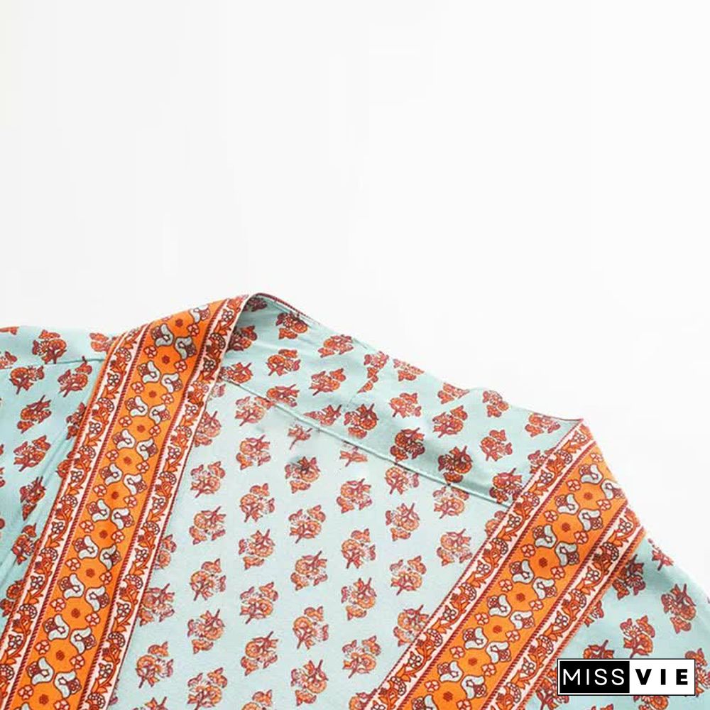 Vintage Cashew Print Robe Long Cardigan Kimono Outerwear