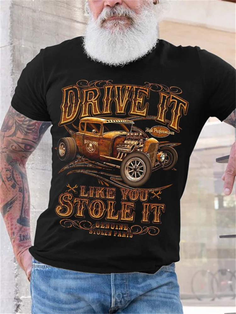 BrosWear Men's Drive It Like You Stole It Vintage Car Graphic T Shirt