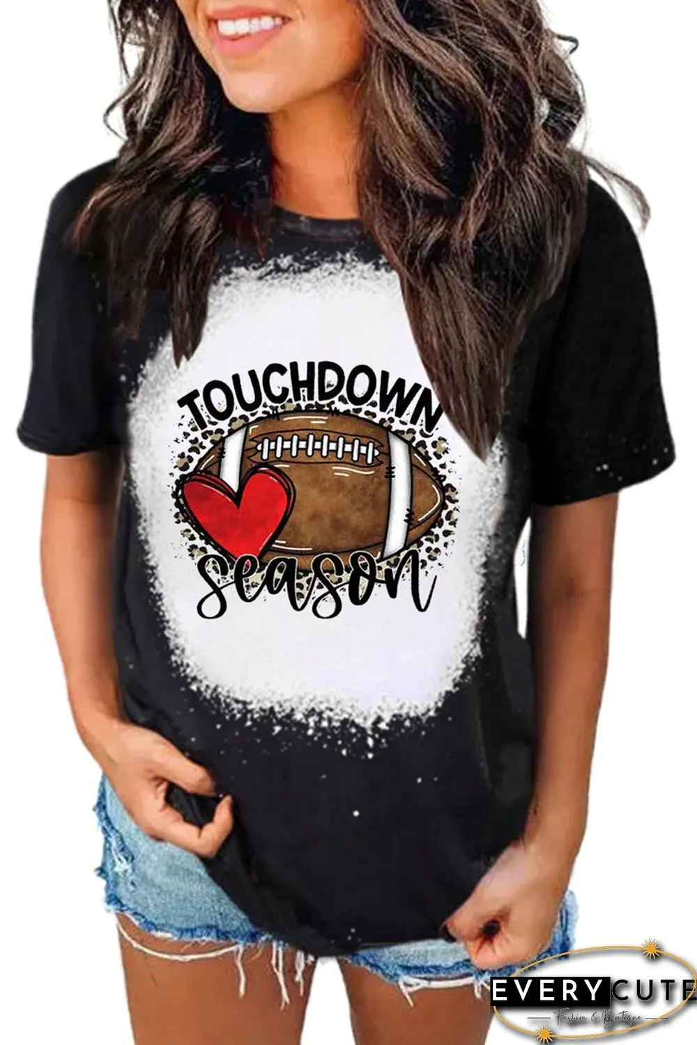 Black Letter Heart Rugby Print Short Sleeve Graphic T-shirt