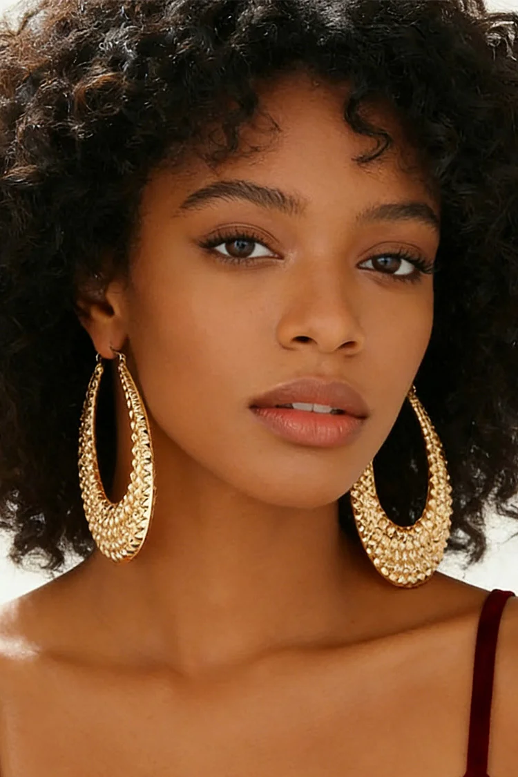 Fashion Gold Geometric Texture Huge Hoop Earrings 2024 - Xpluswear