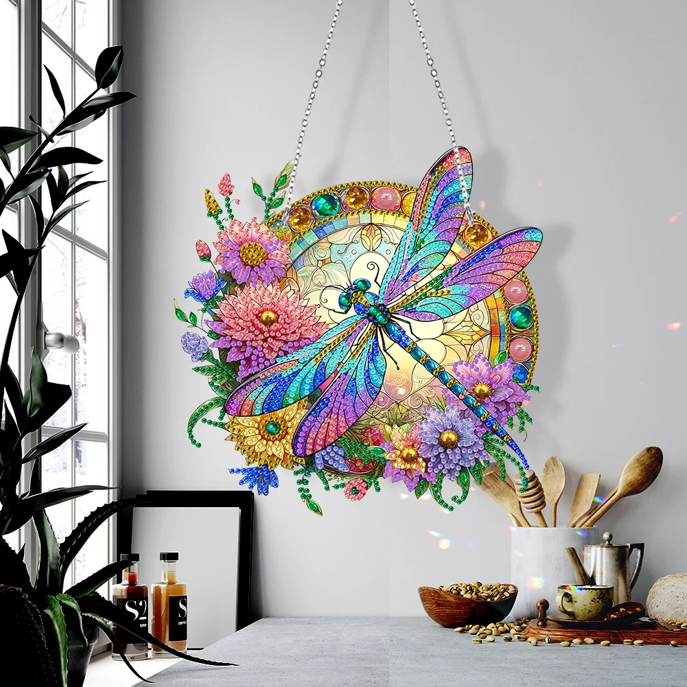 DIY Dragonfly Acrylic Wreath Diamond Painting Hanging Pendant Wall Decor