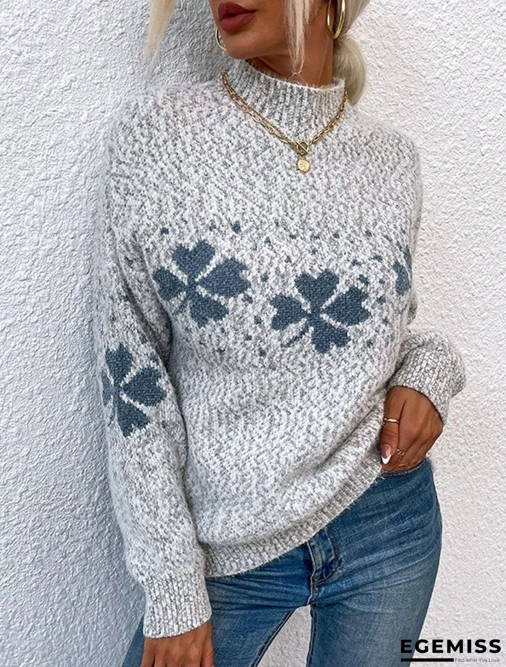 Casual Half Turtleneck Snowflake Pullover | EGEMISS