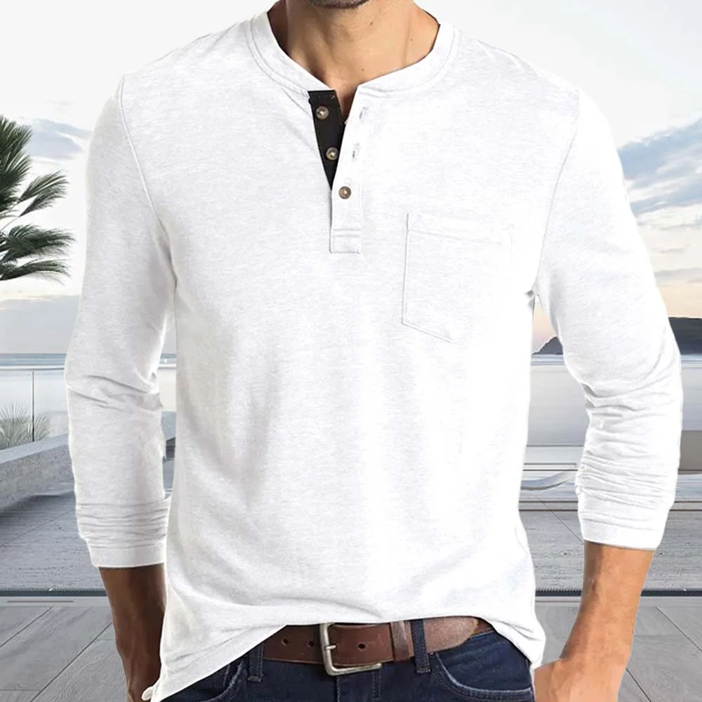 Smiledeer Men's Comfort Henley Neck Long Sleeve Top T-Shirt