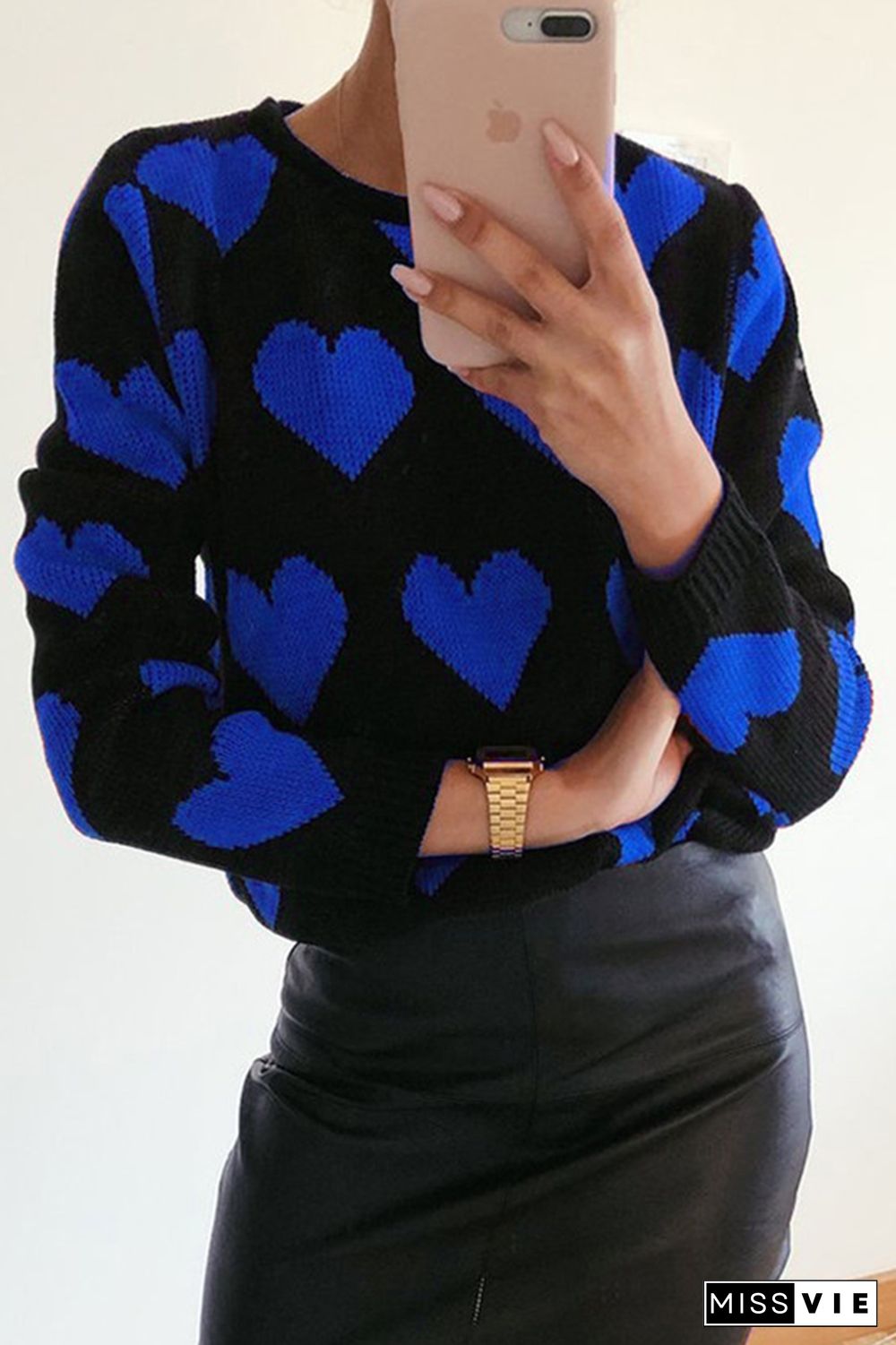 Casual Print Split Joint Contrast O Neck Tops