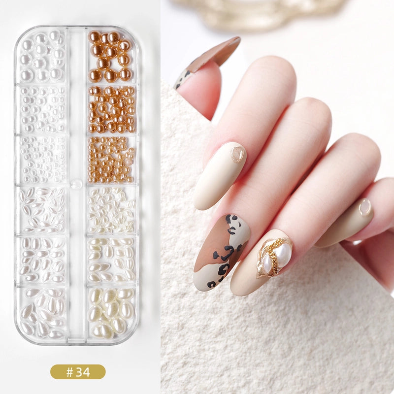 Nail Jewelry Rhinestone Flat Bottom Drill Hollow Nail Stick Drill Sequins Colored Diamond Flat Bottom Pearl Shell Japanese Series