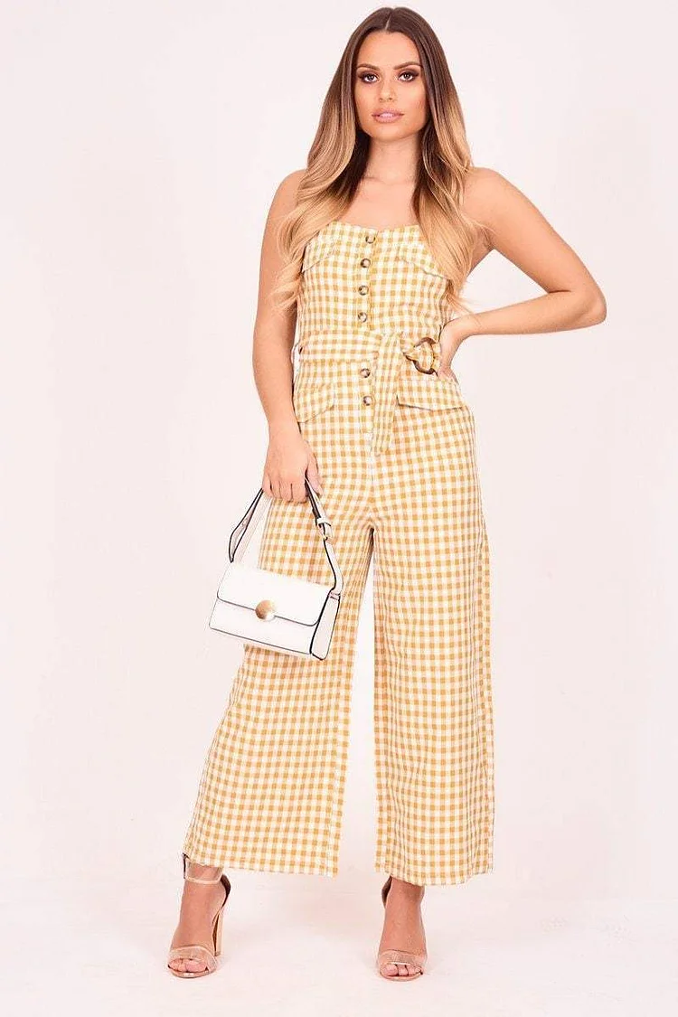 Yellow Gingham Button Up Jumpsuit Katch Me