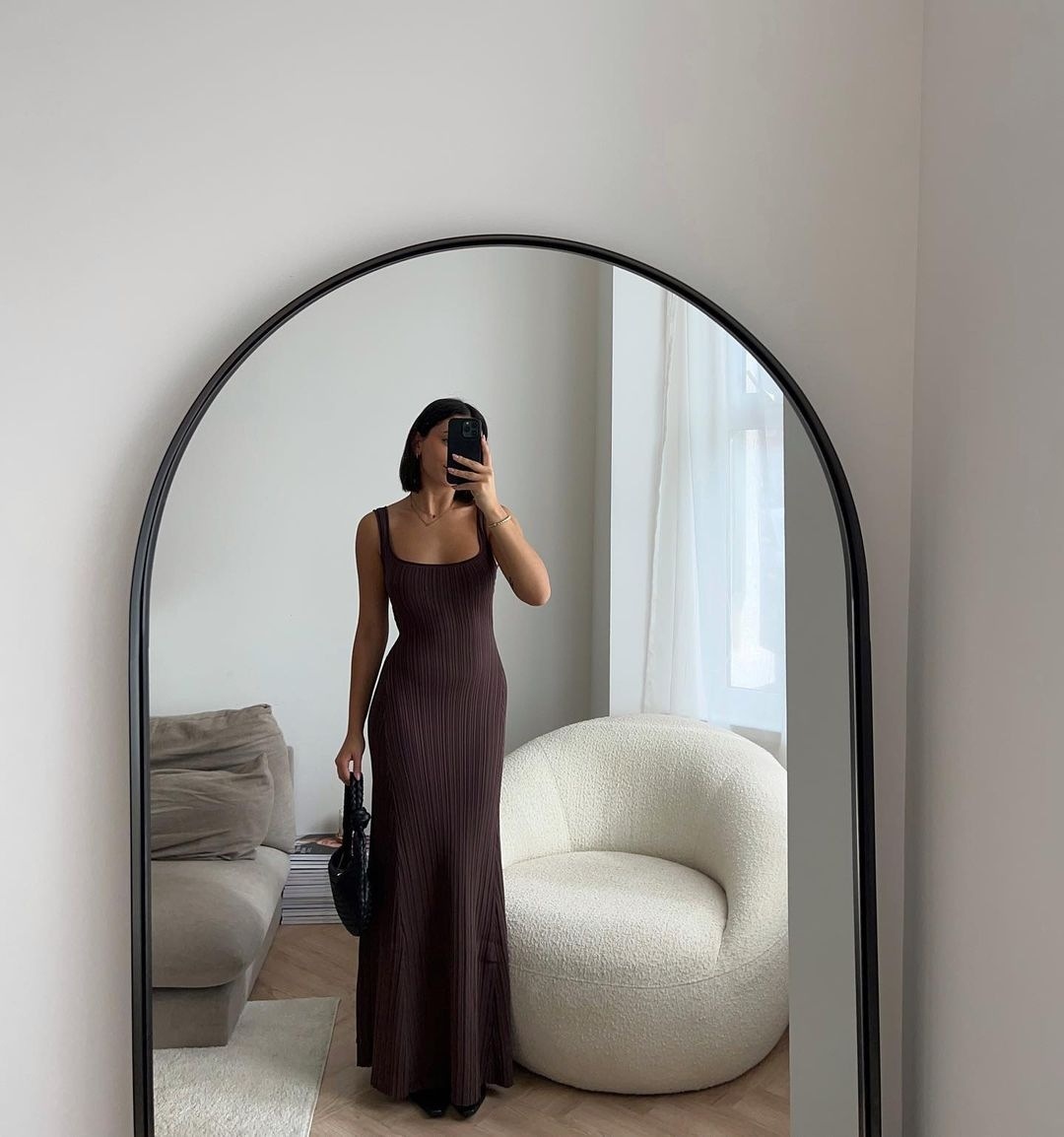 Ootddress Knit Ribbed Slim Maxi Dress Female Backless Scoop Neck Fashion Elegant Party Looks Long Dress Patchwork Knitwear Dress