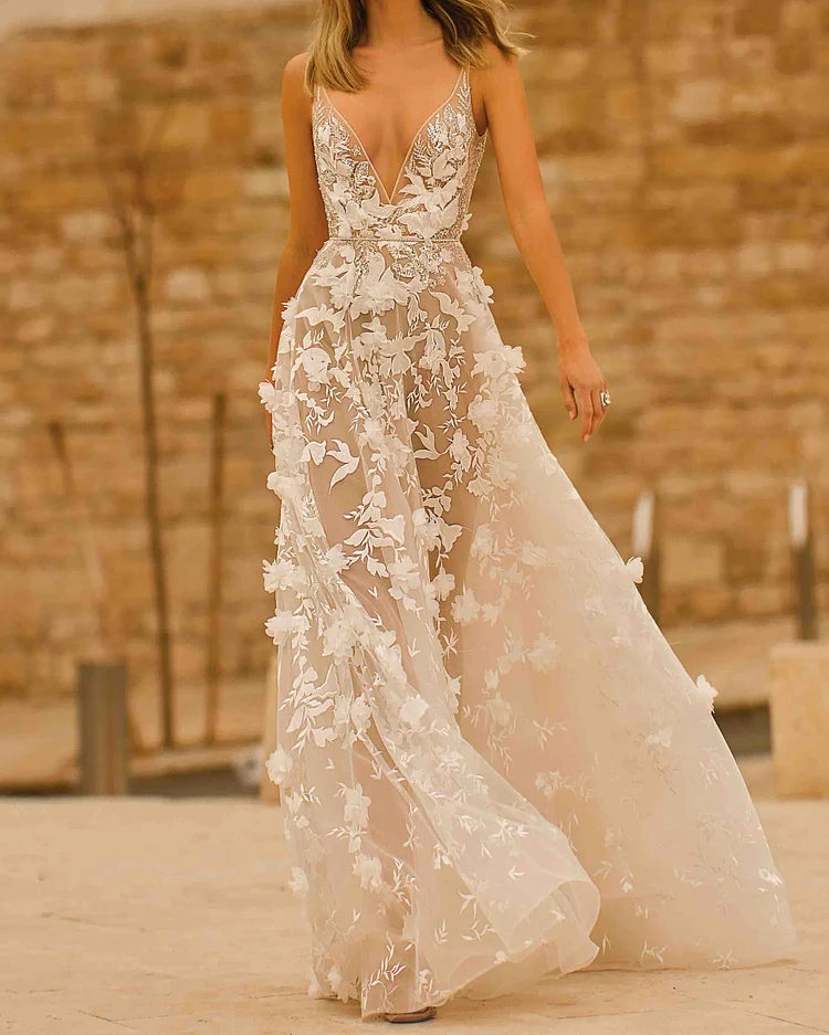 V-neck wedding evening dress