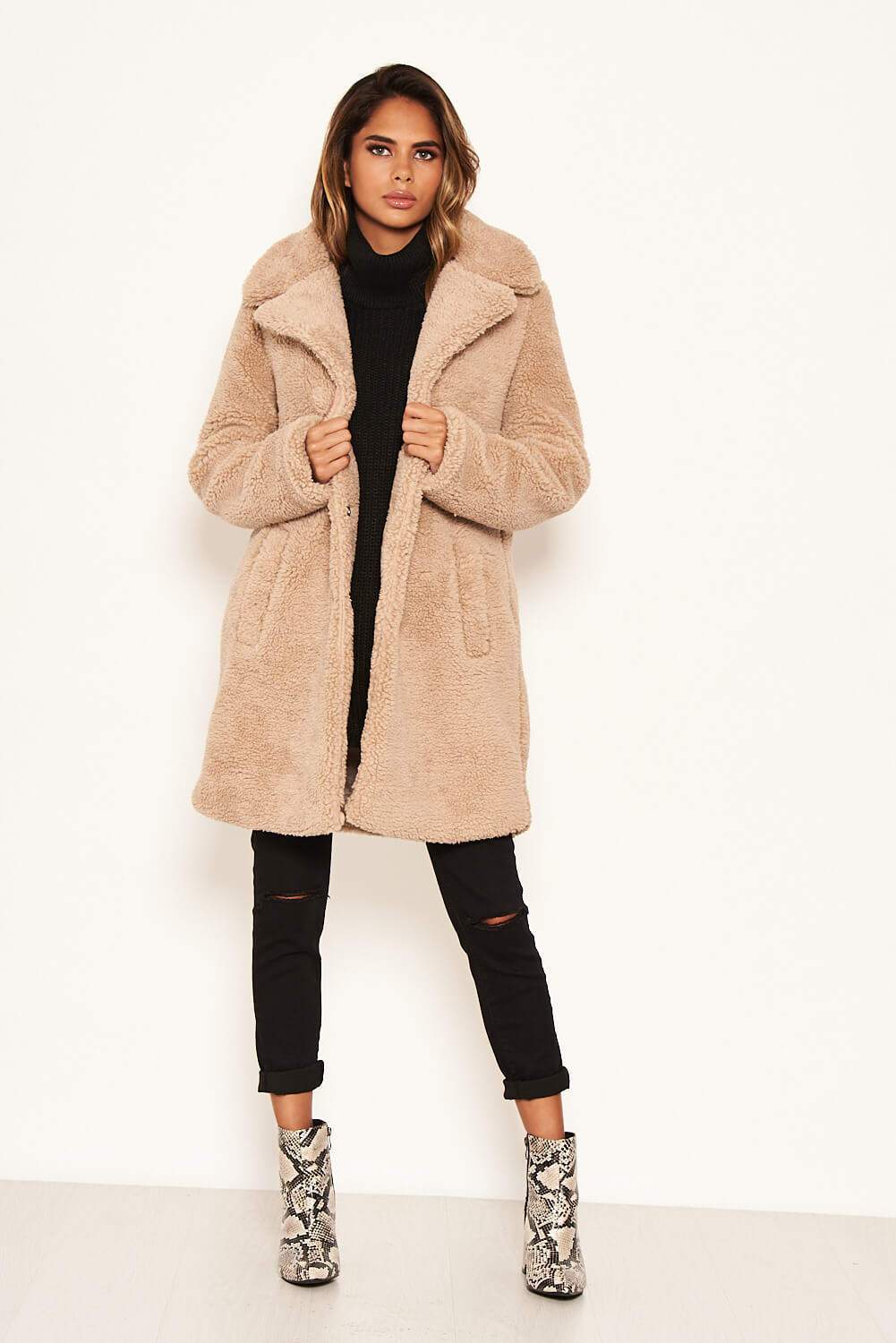 ax paris oatmeal teddy coat