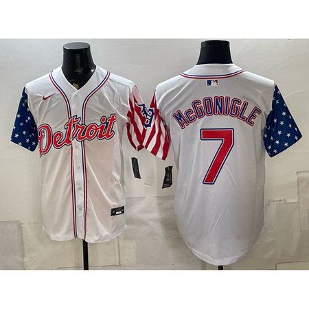Men's Detroit Tigers #7 Kevin McGonigle 2026 White Independence Day Vapor Premier Limited Baseball Jersey