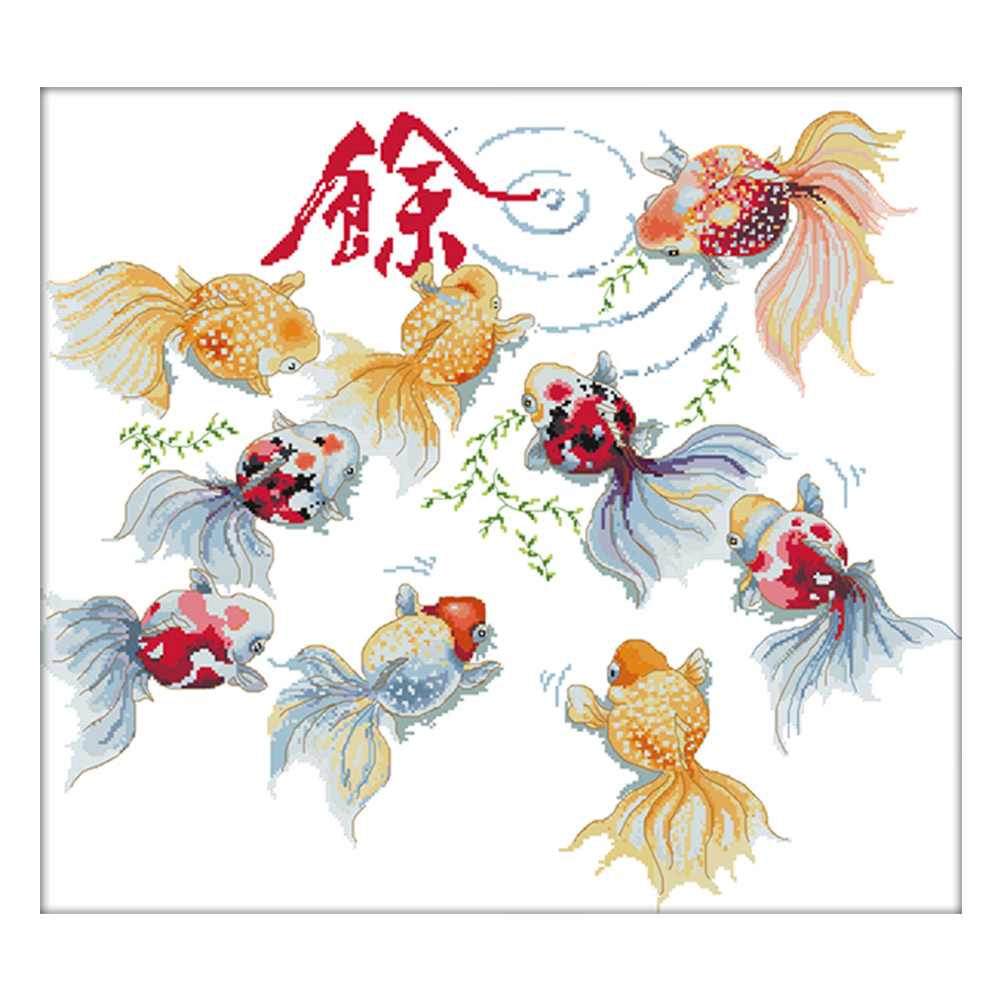 

Golden Fish - 14CT Stamped Cross Stitch - 63*57CM, 501 Original