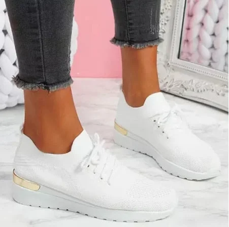 New Women Sneakers Ladies Solid Color Vulcanized Shoes Lace-Up Round Toe Wedge Ladies Shoes Outdoor Casual Comfy Female Footwear