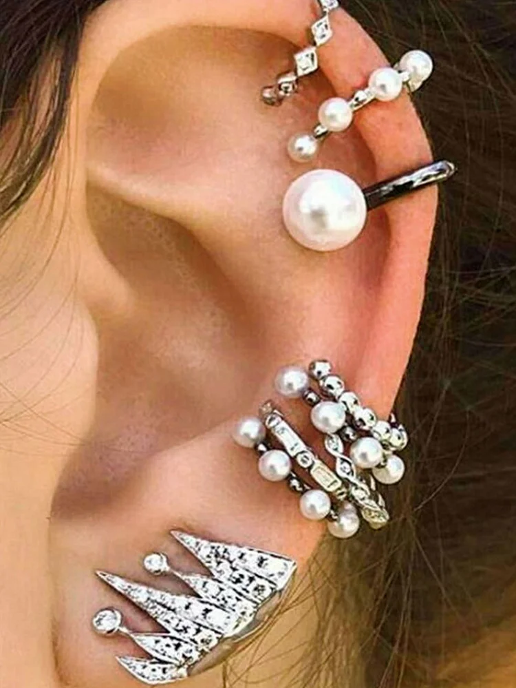 Rhinestone Decor Ear Cuff&Earrings Set-Mayoulove