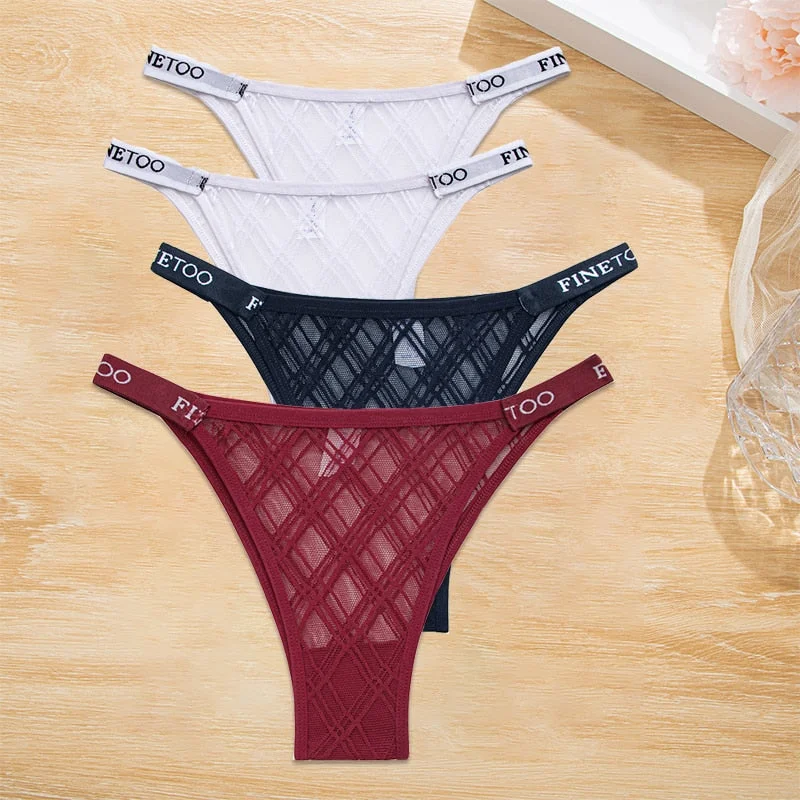 FINETOO 4PCS/Set Women's Lace Lingerie Panties Mesh Gstring Female Underpant Sexy Letter Panties Thong Girls Underwear Intimates