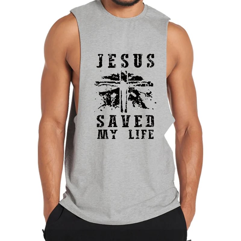 Cotton Jesus Saved My Life Graphic Tank Top tacday