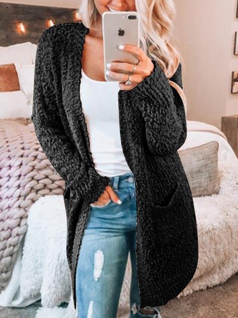 Solid Color Plush Sweater Coat With Pockets - Shop Trendy Women's Clothing | LoverChic