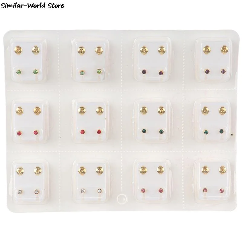 12Pairs Surgical Steel Ear Studs Earrings Set Medical Earrings Piercing Tool Kits Women Jewelry Piercing Stud Earring