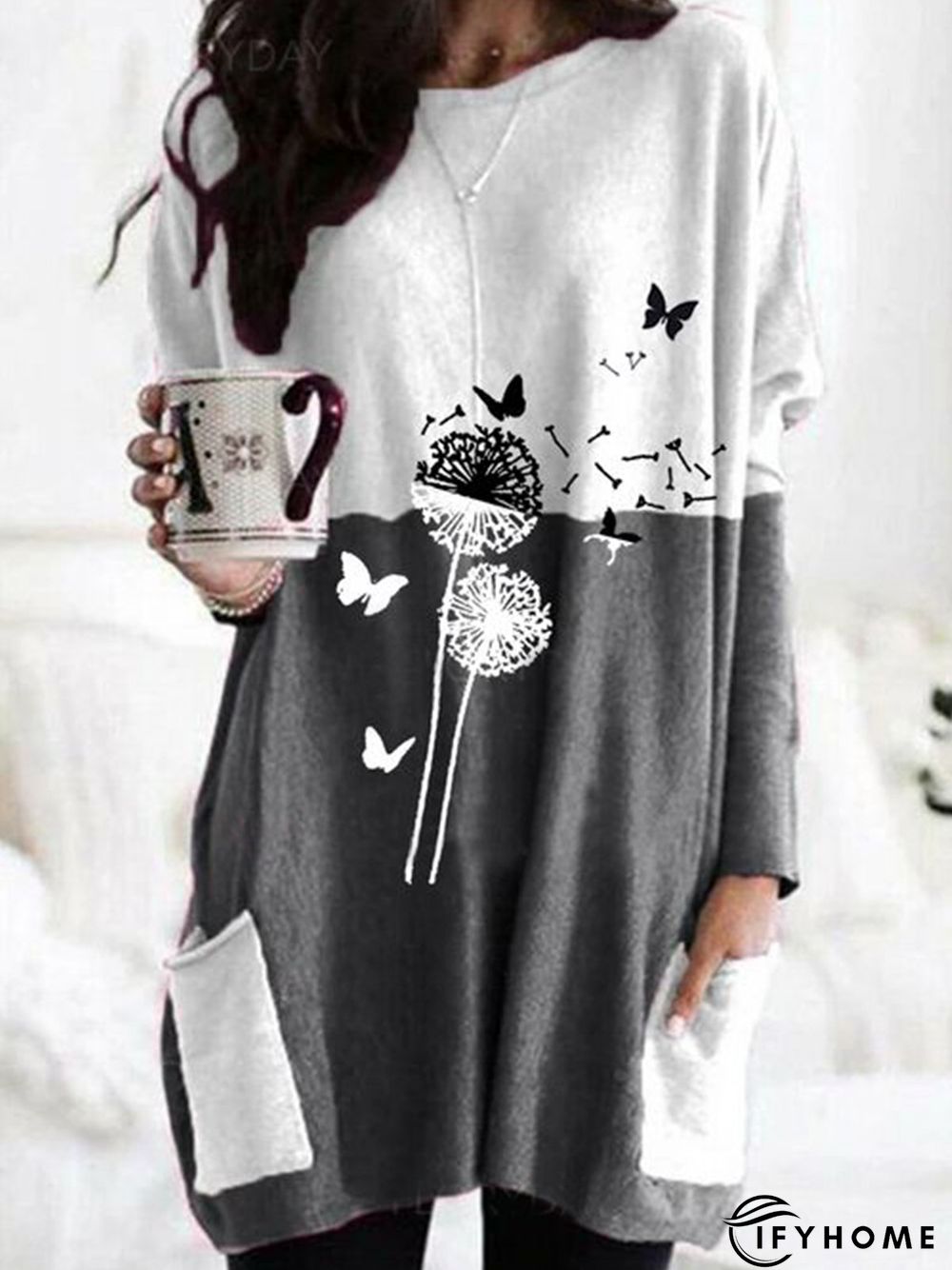 Cotton-Blend Round Neck Casual Long Sleeve Shirt & Top | IFYHOME