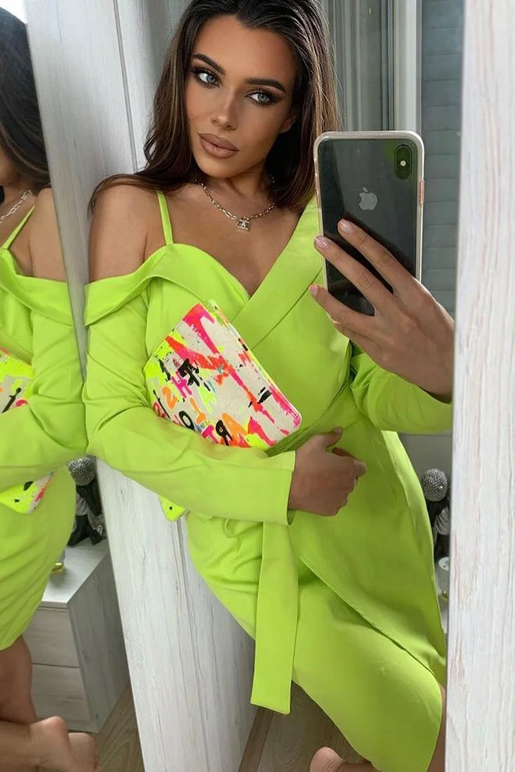 Neon Green One Shoulder Wrap Dress Katch Me