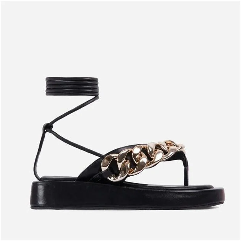 Women's 2021 Fashion Chain Flip Flops Sandals Shoes Women Clip Toe Thong Platform Lace Up Ladies Casual Gladiator Sandals Shoes