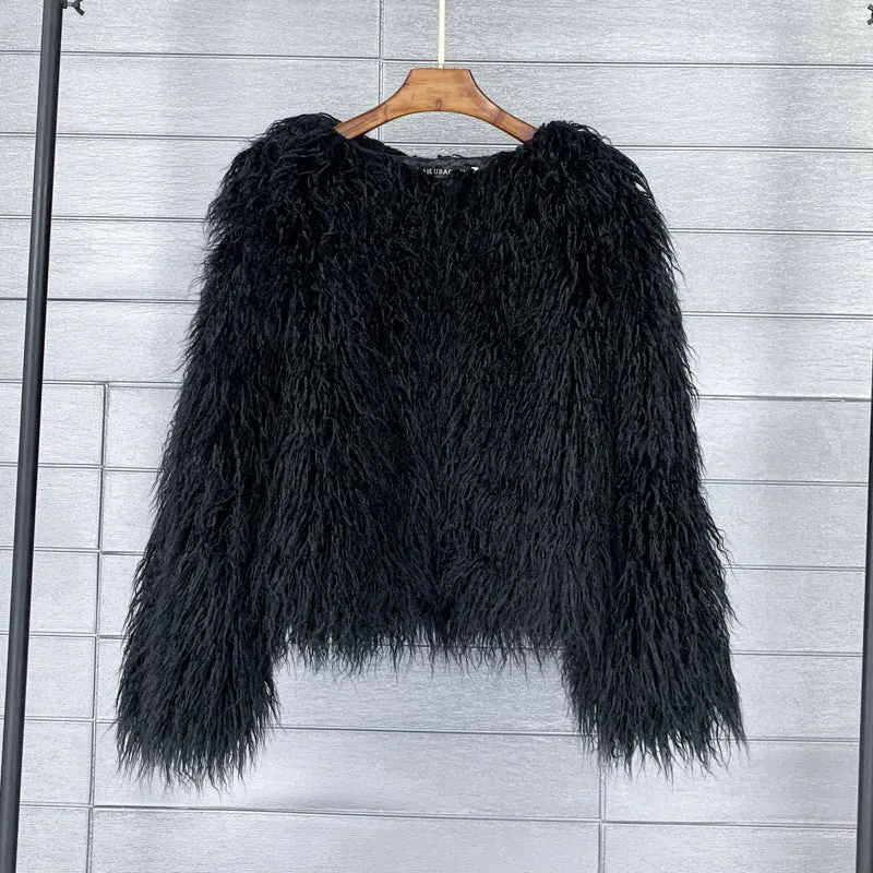Brownm Fur Faux Korean Style Solid Color Tan Coats