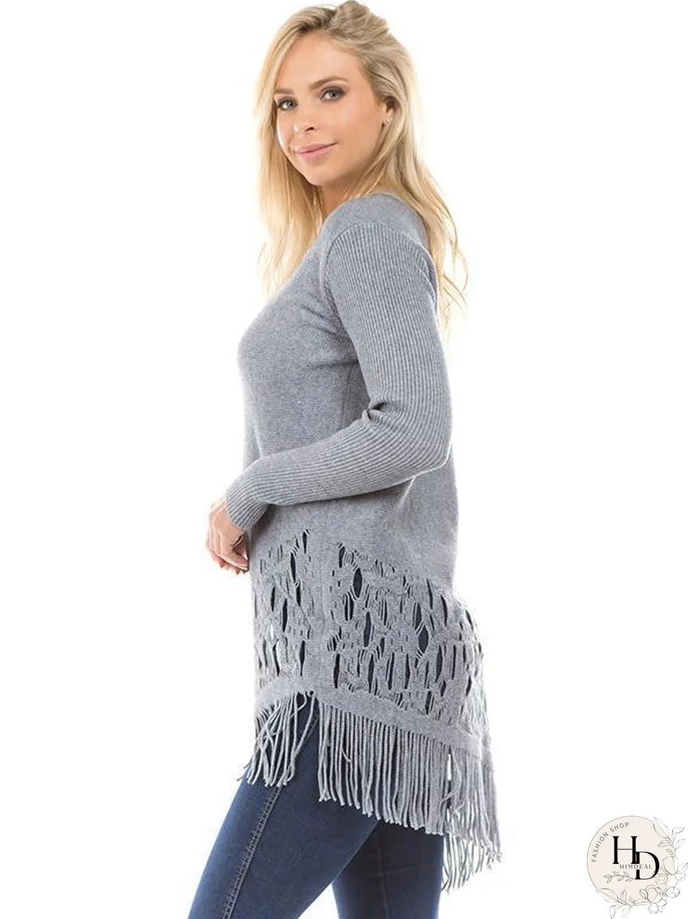 Tasseled Long Sleeves Knitting Sweater Tops