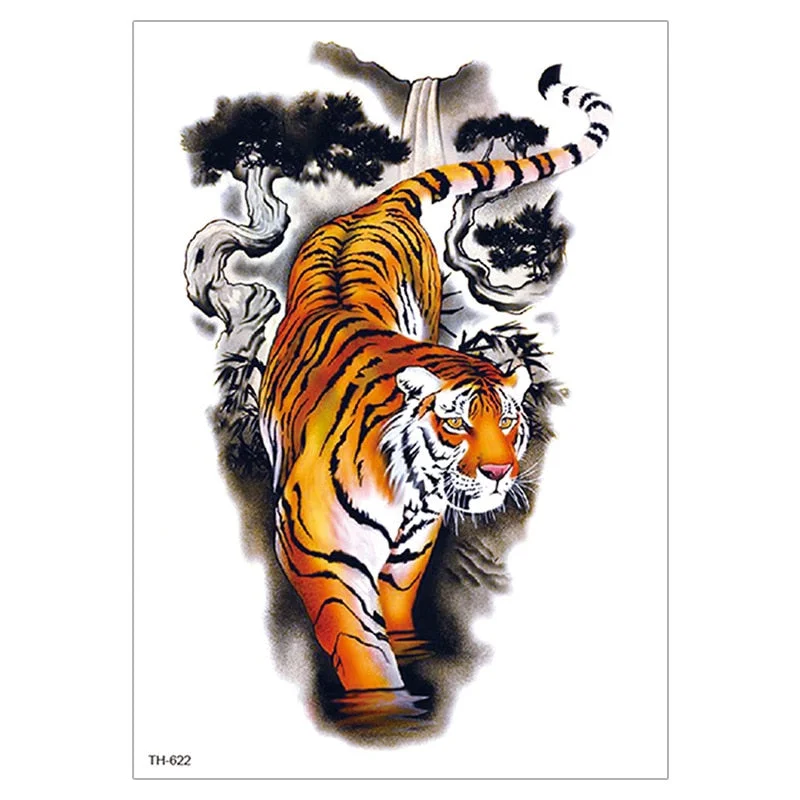 Waterproof TemporaryTattoo Sticker For Men Women Tiger Wolf Death Skull Temporary Tattoo Fake Henna Skeleton King Animal Tatoo