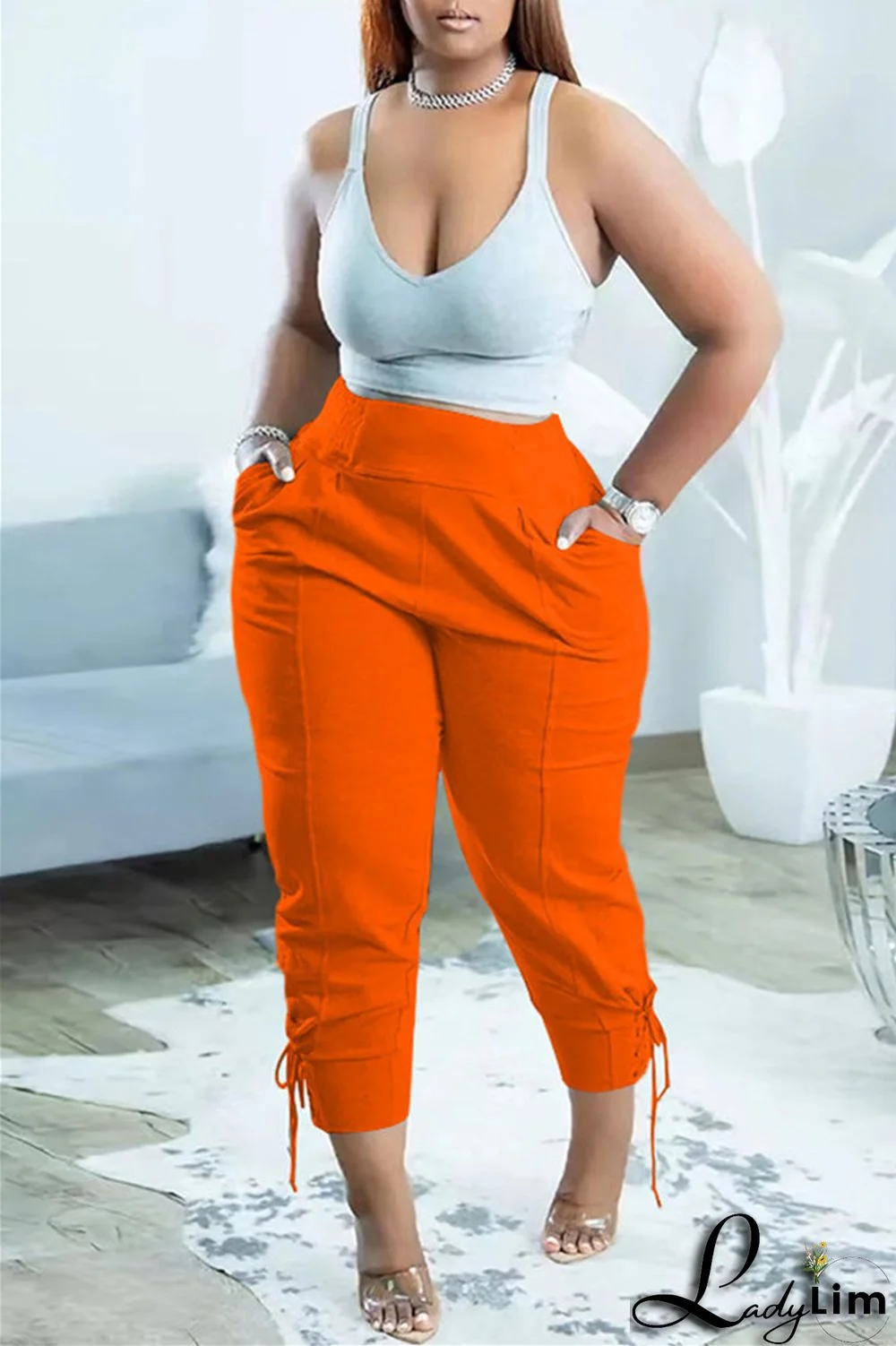 Black Fashion Casual Solid Basic Regular High Waist Trousers