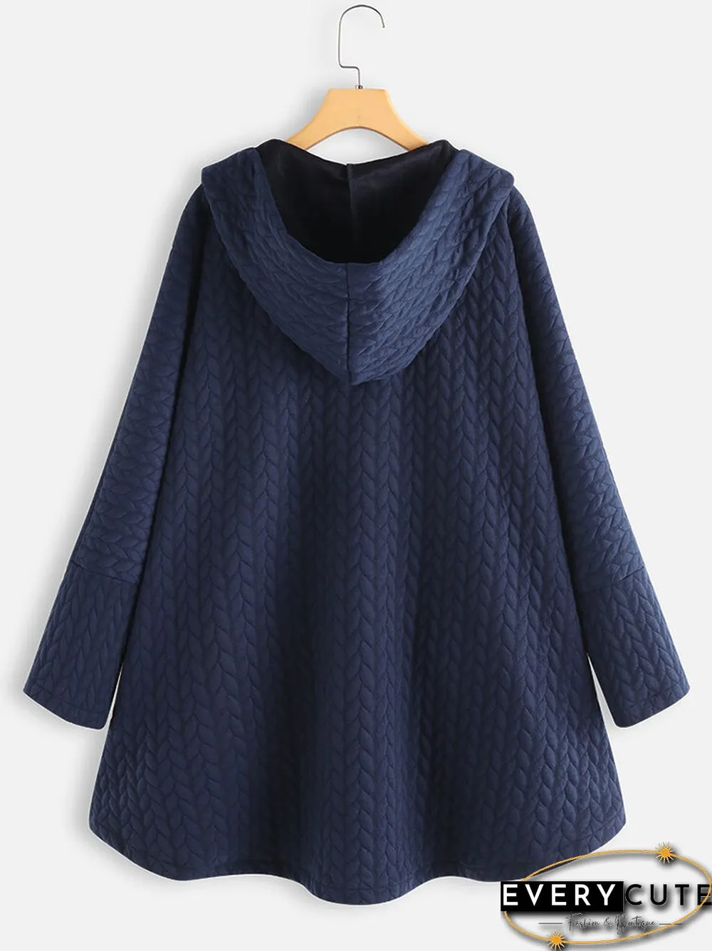 Casual Jacquard Pockets High Low Thin Loose Hooded Coat