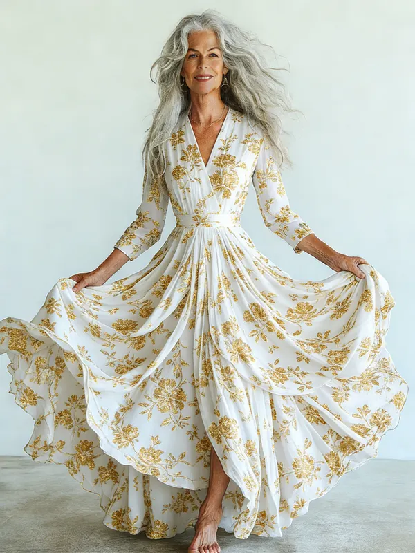 Embroidered Retro Loose Embroidered Printed Contrast Color Dress5197