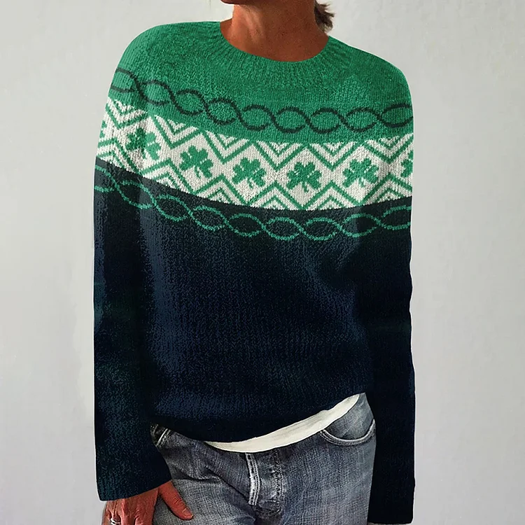Women's Icelandic St. Patrick's Day Clover Cozy Knit Sweater