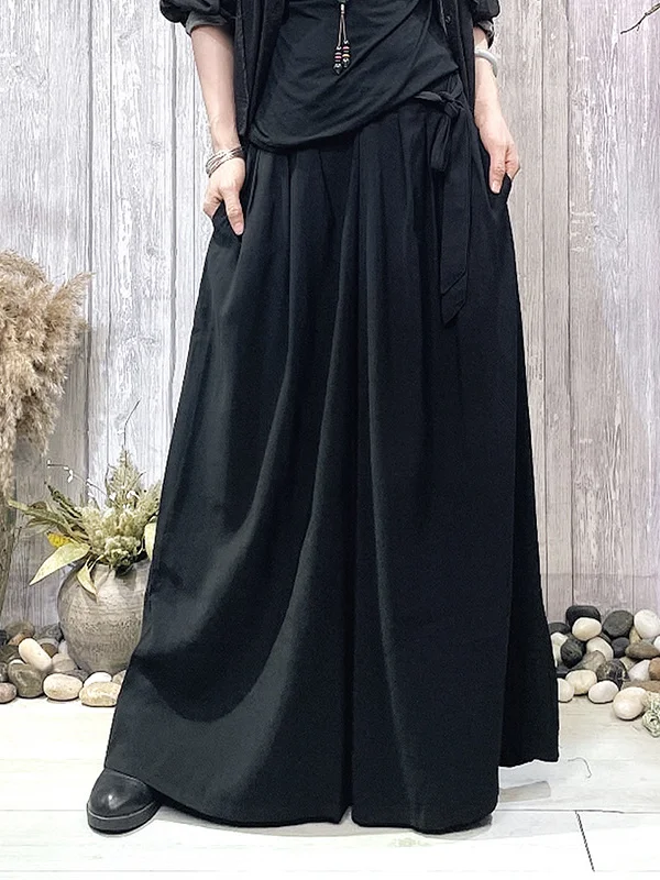 Solid Color Elasticity Wide Leg Loose Trousers Pants