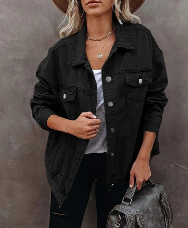 Toloer 2025 New Fashion Denim Jacket Women's Lapel Long Sleeve Cotton Jacket Jacket-Outfit Ideas